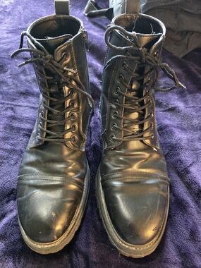 Abound Men’s 10.5 Black Cap Toe Lace Up Boots Side Zip Combat Moto
